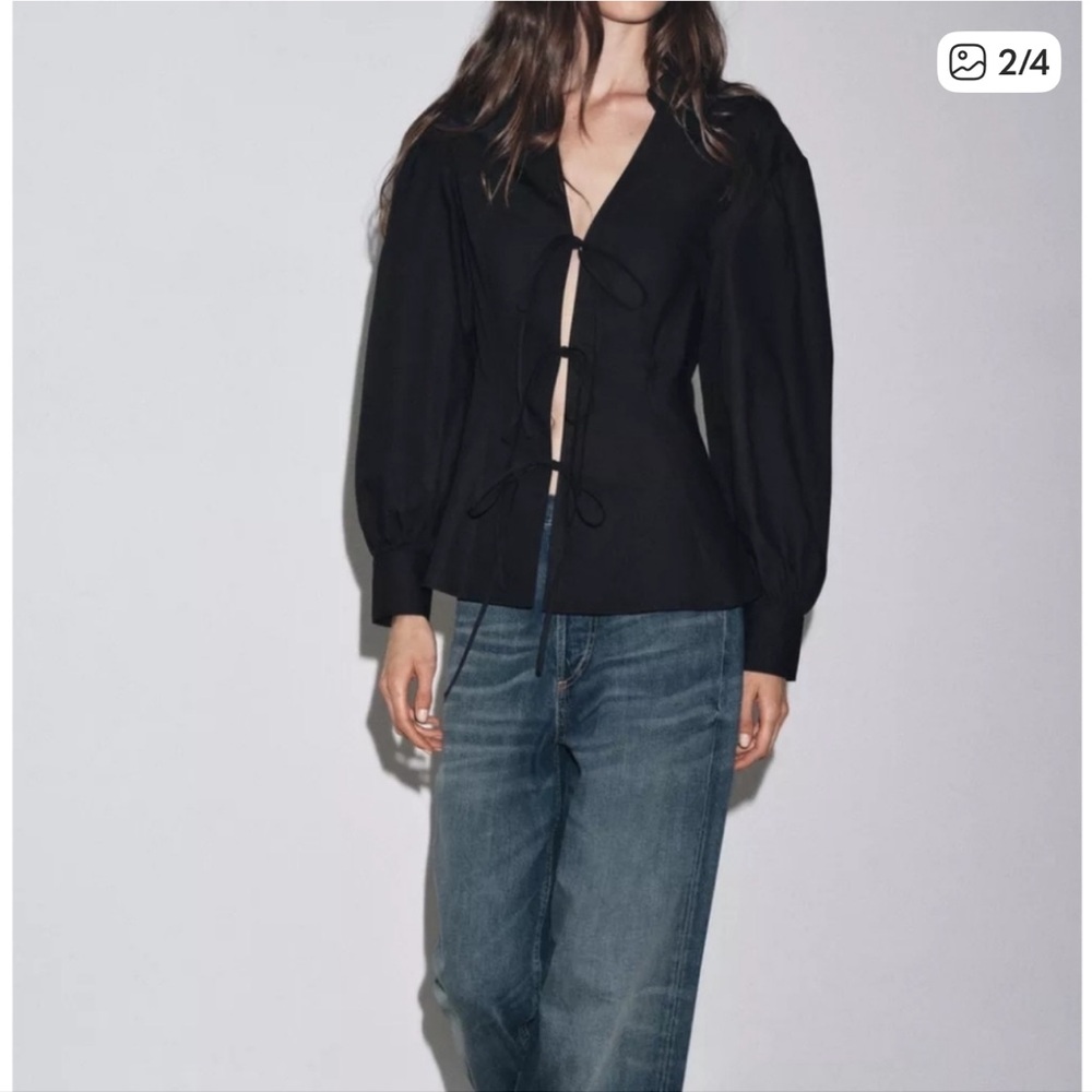 Zara Stylish Black Tie-Front Blouse